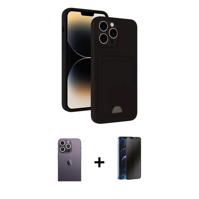 MARSİLYAN™- iPhone 13 Pro Max Kılıf Vadi Çizgi Prime - Siyah 3D Antistatik Hayalet Cam Ekran Koruyucu + Neon Fosforlu Kamera Lens - BZ