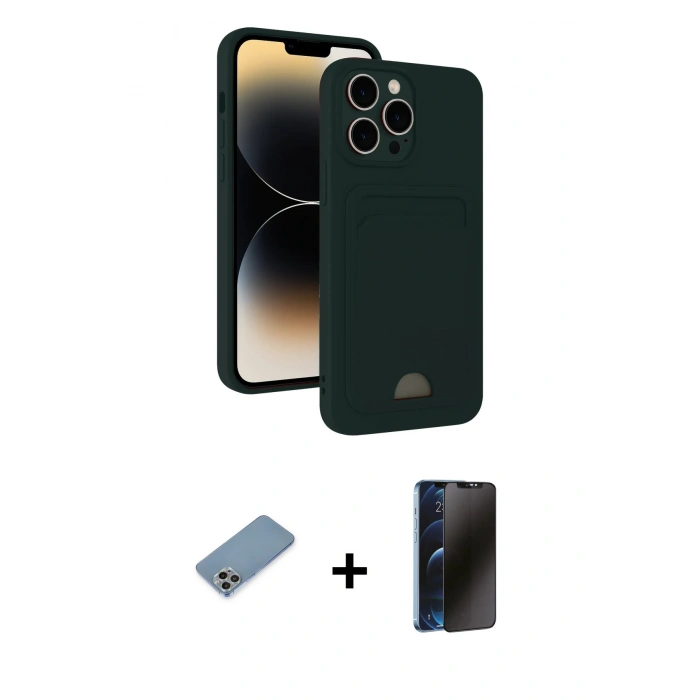 MARSİLYAN™- iPhone 13 Pro Max Kılıf Vadi Çizgi Prime - Siyah 3D Antistatik Hayalet Cam Ekran Koruyucu + Gökkuşağı Shine Kamera Lens Koruma Cam