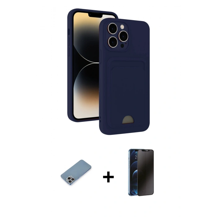 MARSİLYAN™- iPhone 13 Pro Max Kılıf Vadi Çizgi Prime - Siyah 3D Antistatik Hayalet Cam Ekran Koruyucu + Gökkuşağı Shine Kamera Lens Koruma Cam