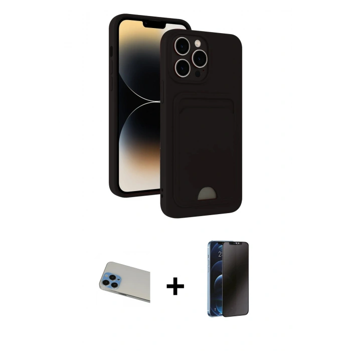 MARSİLYAN™- iPhone 13 Pro Max Kılıf Vadi Çizgi Prime - Siyah 3D Antistatik Hayalet Cam Ekran Koruyucu + Rainbow Kamera Lens Koruma Cam - MI