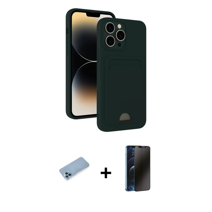 MARSİLYAN™- iPhone 13 Pro Max Kılıf Vadi Çizgi Prime - Siyah 3D Antistatik Hayalet Cam Ekran Koruyucu + Shine Kamera Lens Koruma Cam - MI