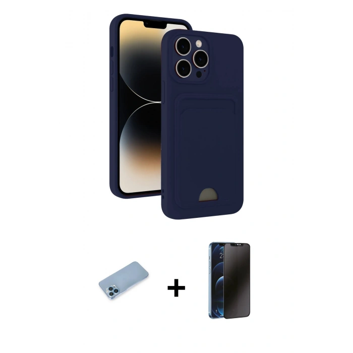 MARSİLYAN™- iPhone 13 Pro Max Kılıf Vadi Çizgi Prime - Siyah 3D Antistatik Hayalet Cam Ekran Koruyucu + Shine Kamera Lens Koruma Cam - MI
