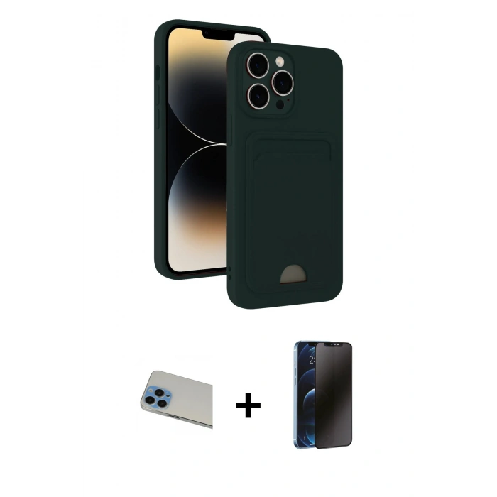 MARSİLYAN™- iPhone 13 Pro Max Kılıf Vadi Çizgi Prime - Siyah 3D Antistatik Hayalet Cam Ekran Koruyucu + Rainbow Kamera Lens Koruma Cam - MI