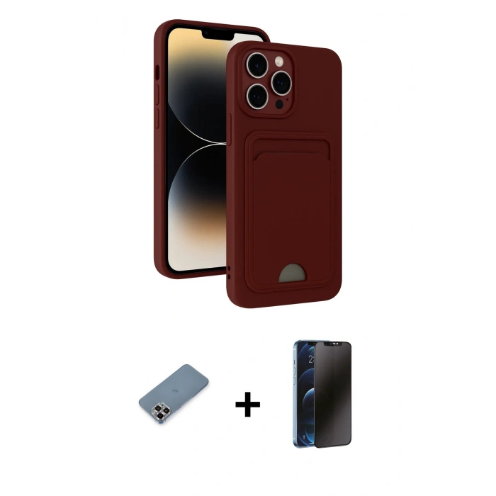MARSİLYAN™- iPhone 13 Pro Max Kılıf Vadi Çizgi Prime - Siyah 3D Antistatik Hayalet Cam Ekran Koruyucu + Mor Metal Kamera Lens Koruma Cam