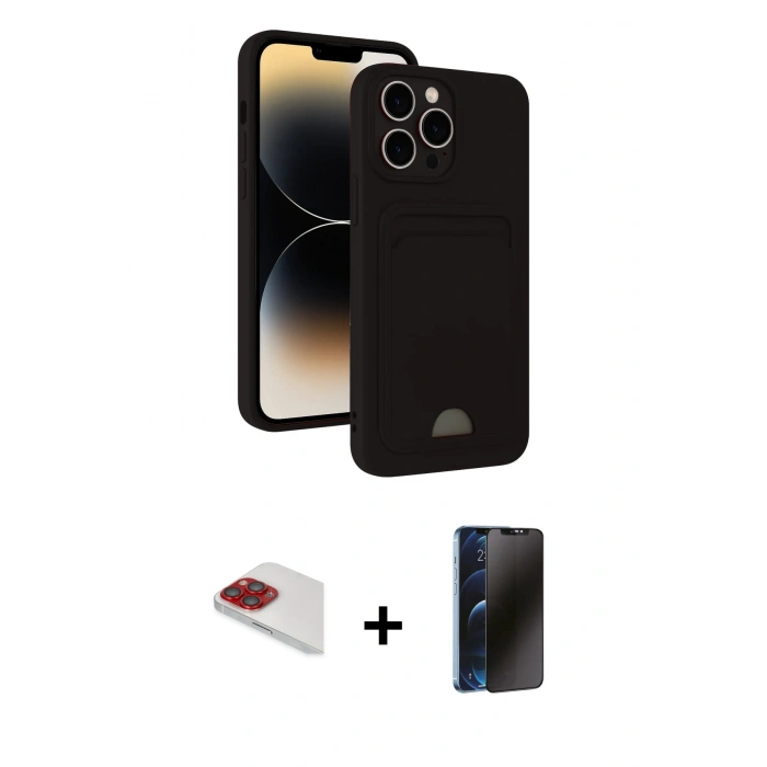 MARSİLYAN™- iPhone 13 Pro Max Kılıf Vadi Çizgi Prime - Siyah 3D Antistatik Hayalet Cam Ekran Koruyucu + Pers Alüminyum Kamera Lens - KI