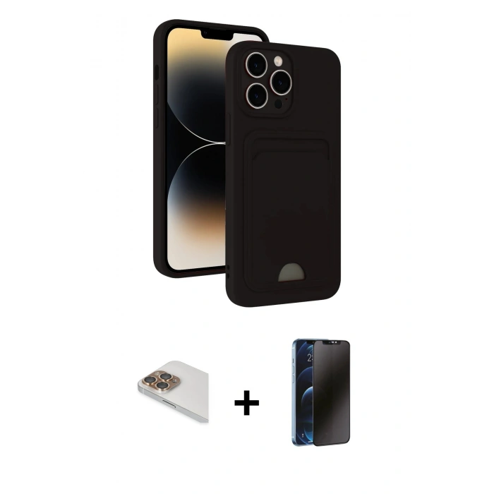 MARSİLYAN™- iPhone 13 Pro Max Kılıf Vadi Çizgi Prime - Siyah 3D Antistatik Hayalet Cam Ekran Koruyucu + Pers Alüminyum Kamera Lens - GD
