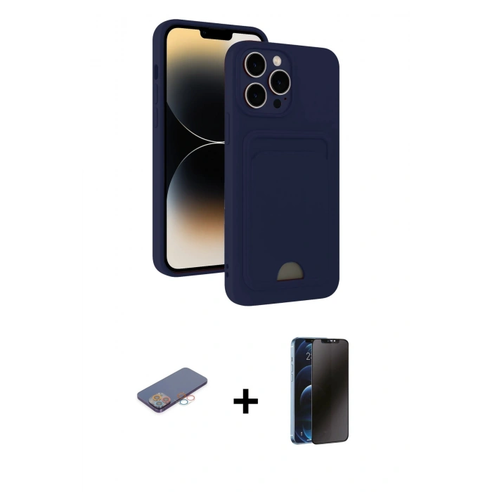 MARSİLYAN™- iPhone 13 Pro Max Kılıf Vadi Çizgi Prime - Siyah 3D Antistatik Hayalet Cam Ekran Koruyucu + Renkli Kamera Lens Koruma Cam - PE