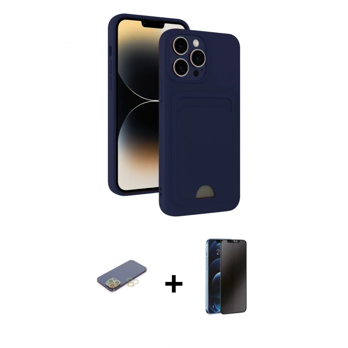 MARSİLYAN™- iPhone 13 Pro Max Kılıf Vadi Çizgi Prime - Siyah 3D Antistatik Hayalet Cam Ekran Koruyucu + Renkli Kamera Lens Koruma Cam - SI