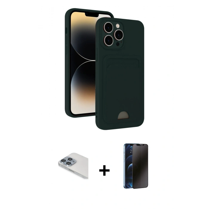 MARSİLYAN™- iPhone 13 Pro Max Kılıf Vadi Çizgi Prime - Siyah 3D Antistatik Hayalet Cam Ekran Koruyucu + Pers Alüminyum Kamera Lens - SABE