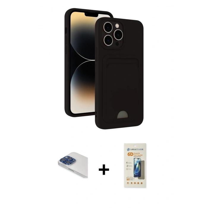 MARSİLYAN™- iPhone 13 Pro Max Kılıf Vadi Çizgi Prime - Siyah 6D Mat Seramik Hayalet Nano Ekran Koruyucu + Pers Alüminyum Kamera Lens - LT
