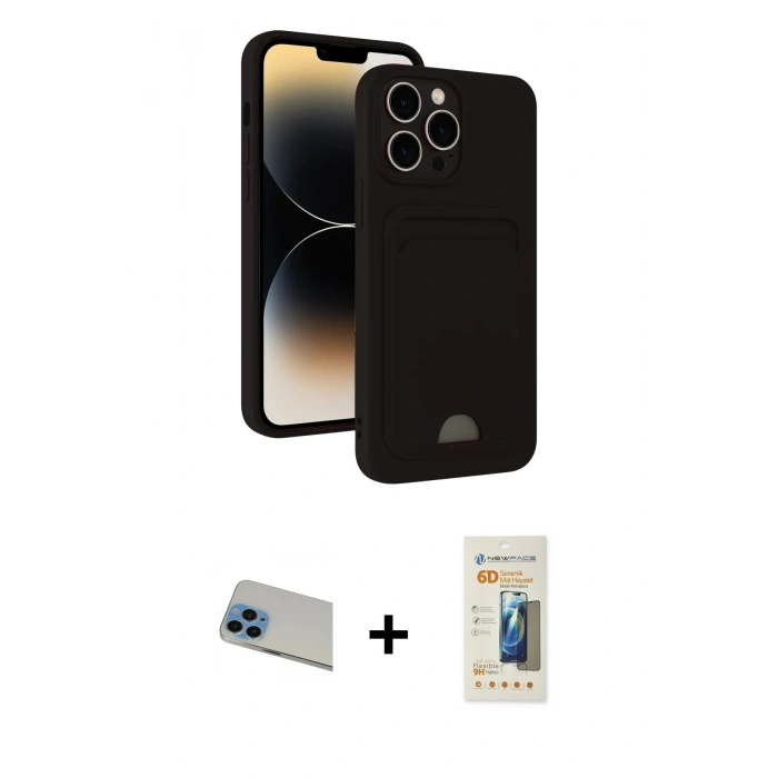 MARSİLYAN™- iPhone 13 Pro Max Kılıf Vadi Çizgi Prime - Siyah 6D Mat Seramik Hayalet Nano Ekran Koruyucu + Rainbow Kamera Lens Koruma Cam - MI