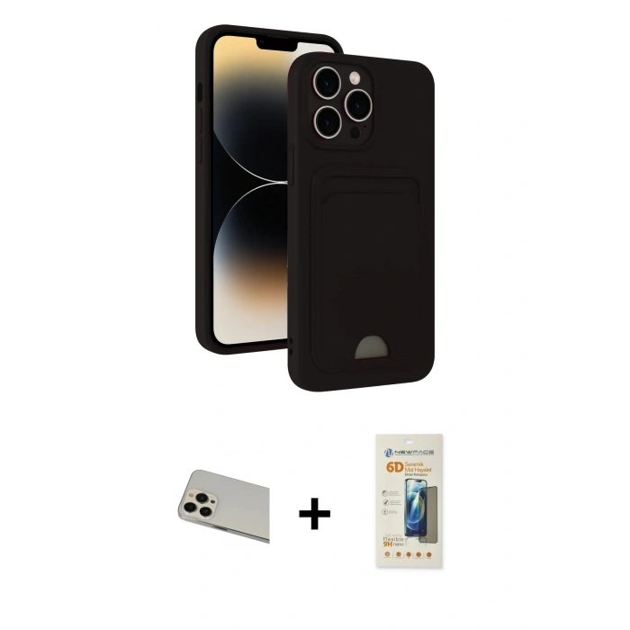 MARSİLYAN™- iPhone 13 Pro Max Kılıf Vadi Çizgi Prime - Siyah 6D Mat Seramik Hayalet Nano Ekran Koruyucu + Rainbow Kamera Lens Koruma Cam - REGD