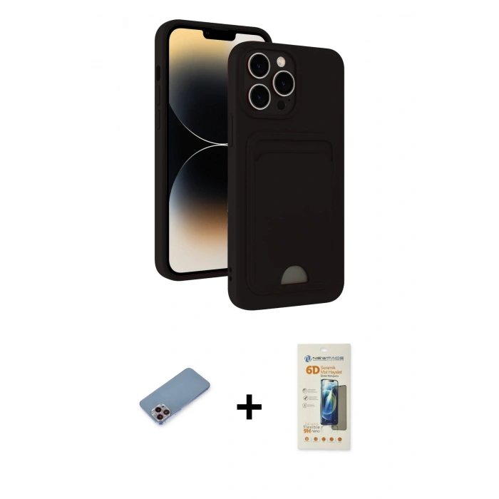 MARSİLYAN™- iPhone 13 Pro Max Kılıf Vadi Çizgi Prime - Siyah 6D Mat Seramik Hayalet Nano Ekran Koruyucu + Shine Kamera Lens Koruma Cam - PE