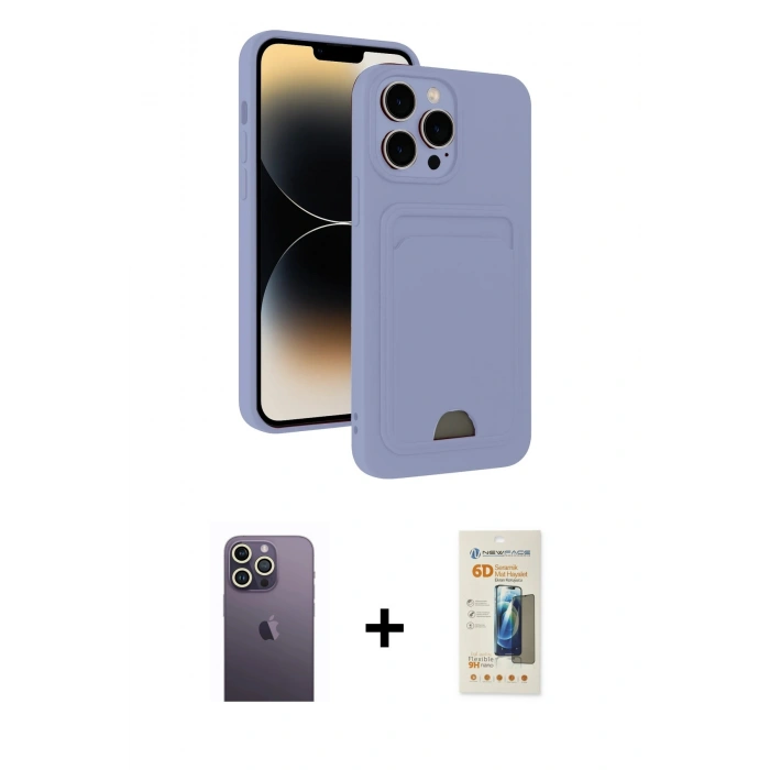 MARSİLYAN™- iPhone 13 Pro Max Kılıf Vadi Çizgi Prime - Siyah 6D Mat Seramik Hayalet Nano Ekran Koruyucu + Beyaz Neon Fosforlu Kamera Lens