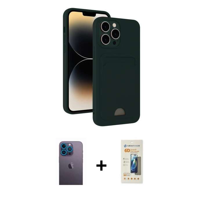 MARSİLYAN™- iPhone 13 Pro Max Kılıf Vadi Çizgi Prime - Siyah 6D Mat Seramik Hayalet Nano Ekran Koruyucu + Neon Fosforlu Kamera Lens - MI