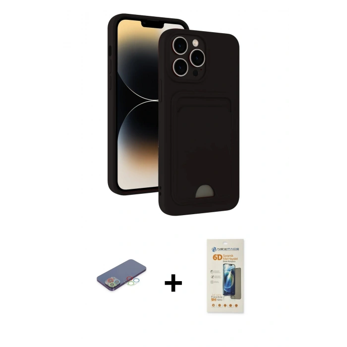 MARSİLYAN™- iPhone 13 Pro Max Kılıf Vadi Çizgi Prime - Siyah 6D Mat Seramik Hayalet Nano Ekran Koruyucu + Renkli Kamera Lens Koruma Cam - MI