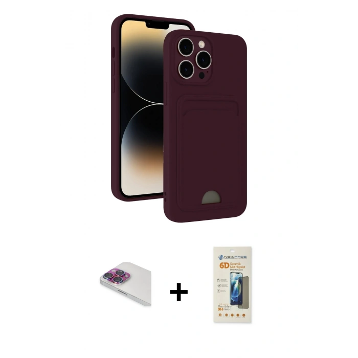 MARSİLYAN™- iPhone 13 Pro Max Kılıf Vadi Çizgi Prime - Siyah 6D Mat Seramik Hayalet Nano Ekran Koruyucu + Pers Alüminyum Kamera Lens - GI