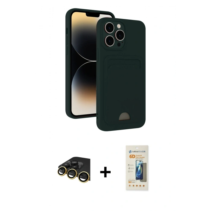 MARSİLYAN™- iPhone 13 Pro Max Kılıf Vadi Çizgi Prime - Siyah 6D Mat Seramik Hayalet Nano Ekran Koruyucu + Raze Metal Kamera Lens - GD