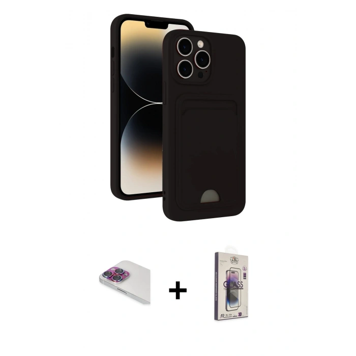 MARSİLYAN™- iPhone 13 Pro Max Kılıf Vadi Çizgi Prime - Siyah Bilvis 3D Cam Ekran Koruyucu + Pers Alüminyum Kamera Lens - GI