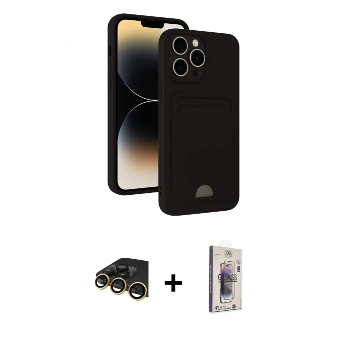 MARSİLYAN™- iPhone 13 Pro Max Kılıf Vadi Çizgi Prime - Siyah Bilvis 3D Cam Ekran Koruyucu + Raze Metal Kamera Lens - GD