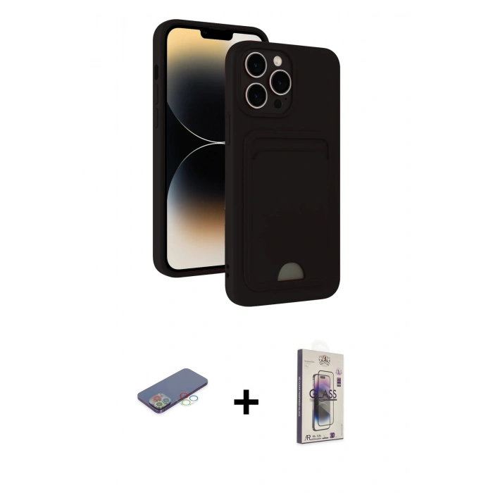 MARSİLYAN™- iPhone 13 Pro Max Kılıf Vadi Çizgi Prime - Siyah Bilvis 3D Cam Ekran Koruyucu + Renkli Kamera Lens Koruma Cam - MI
