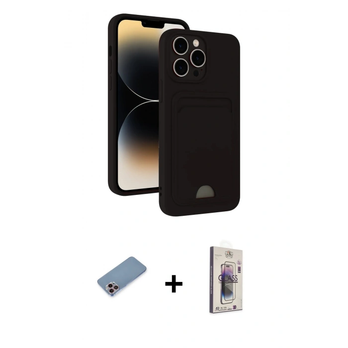 MARSİLYAN™- iPhone 13 Pro Max Kılıf Vadi Çizgi Prime - Siyah Bilvis 3D Cam Ekran Koruyucu + Pembe Shine Kamera Lens Koruma Cam