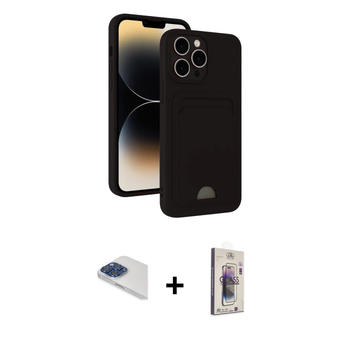 MARSİLYAN™- iPhone 13 Pro Max Kılıf Vadi Çizgi Prime - Siyah Bilvis 3D Cam Ekran Koruyucu + Pers Alüminyum Kamera Lens - LT