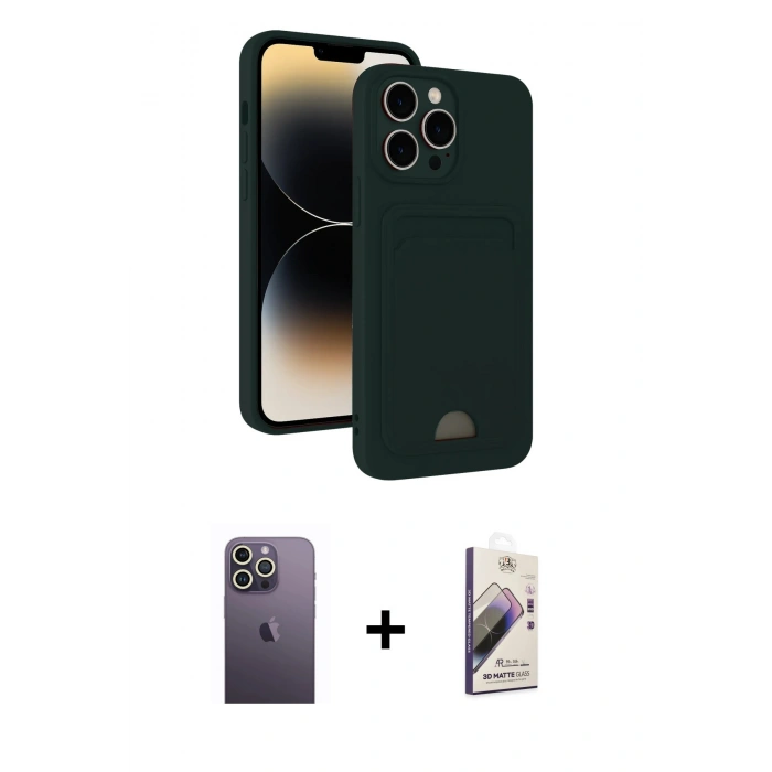 MARSİLYAN™- iPhone 13 Pro Max Kılıf Vadi Çizgi Prime - Siyah Bilvis 3D Mat Cam Ekran Koruyucu + Neon Fosforlu Kamera Lens - BZ
