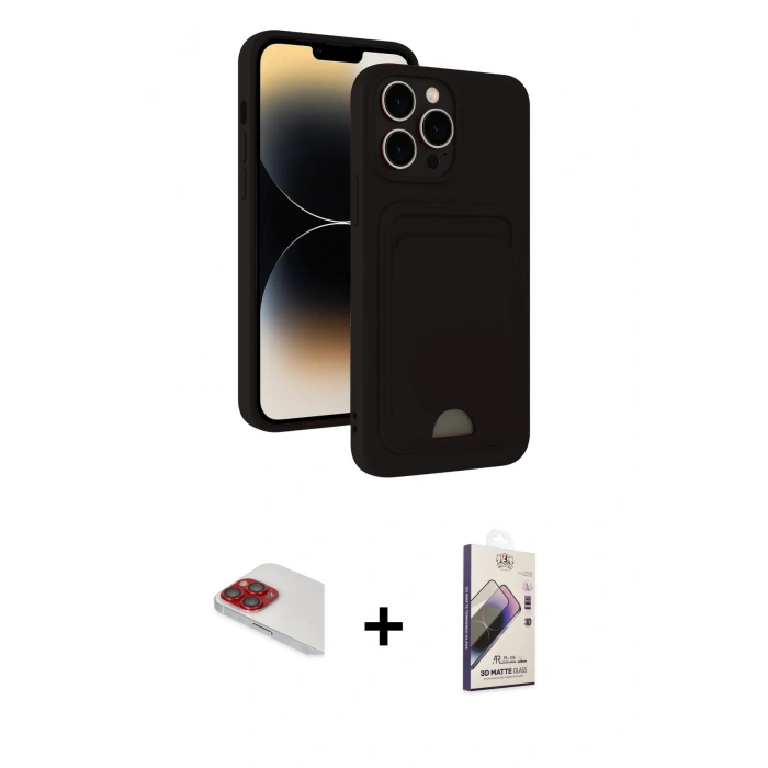 MARSİLYAN™- iPhone 13 Pro Max Kılıf Vadi Çizgi Prime - Siyah Bilvis 3D Mat Cam Ekran Koruyucu + Pers Alüminyum Kamera Lens - KI