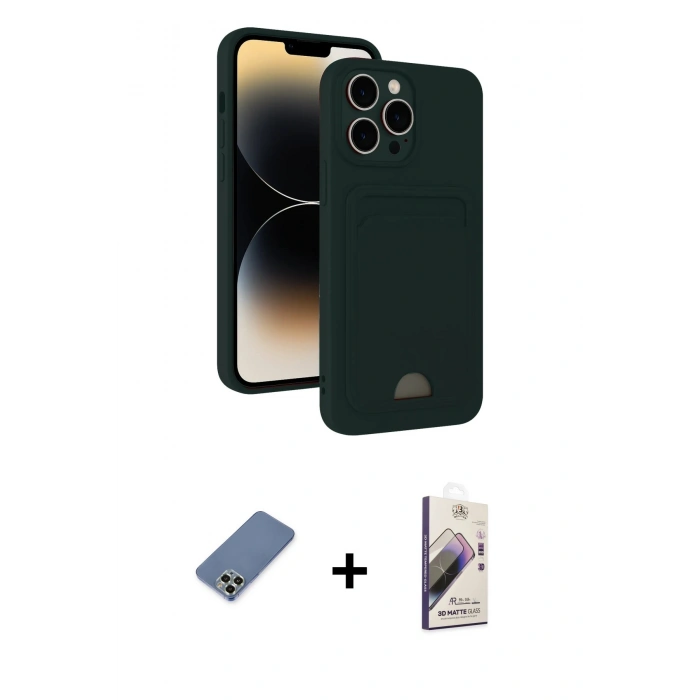 MARSİLYAN™- iPhone 13 Pro Max Kılıf Vadi Çizgi Prime - Siyah Bilvis 3D Mat Cam Ekran Koruyucu + Metal Kamera Lens Koruma Cam - AKYL