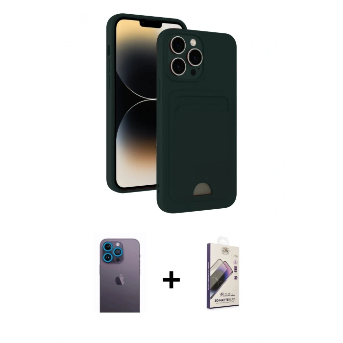 MARSİLYAN™- iPhone 13 Pro Max Kılıf Vadi Çizgi Prime - Siyah Bilvis 3D Mat Cam Ekran Koruyucu + Neon Fosforlu Kamera Lens - MI