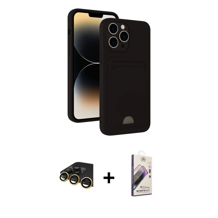 MARSİLYAN™- iPhone 13 Pro Max Kılıf Vadi Çizgi Prime - Siyah Bilvis 3D Mat Cam Ekran Koruyucu + Raze Metal Kamera Lens - GD