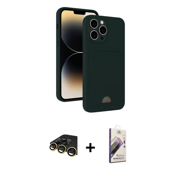 MARSİLYAN™- iPhone 13 Pro Max Kılıf Vadi Çizgi Prime - Siyah Bilvis 3D Mat Cam Ekran Koruyucu + Raze Metal Kamera Lens - GD