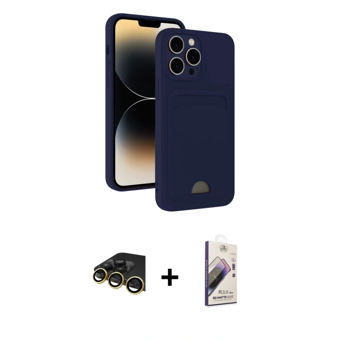 MARSİLYAN™- iPhone 13 Pro Max Kılıf Vadi Çizgi Prime - Siyah Bilvis 3D Mat Cam Ekran Koruyucu + Raze Metal Kamera Lens - GD