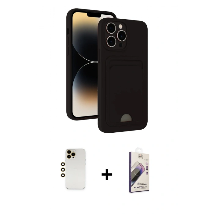 MARSİLYAN™- iPhone 13 Pro Max Kılıf Vadi Çizgi Prime - Siyah Bilvis 3D Mat Cam Ekran Koruyucu + Shine Kamera Lens - GD