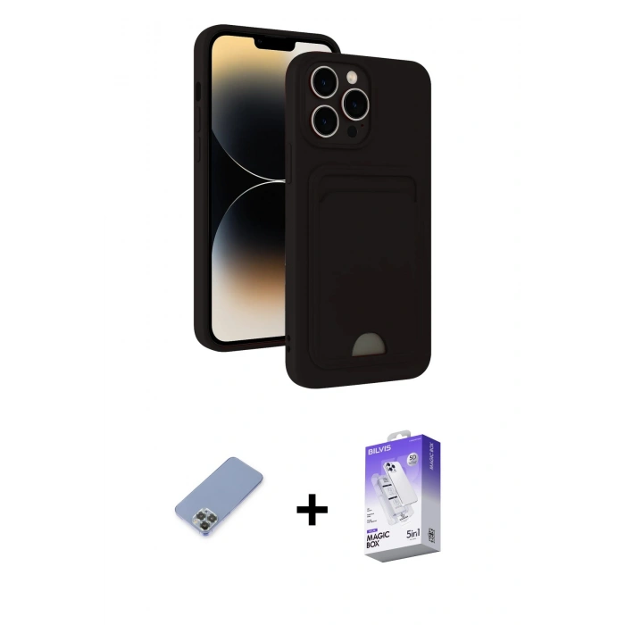 MARSİLYAN™- iPhone 13 Pro Max Kılıf Vadi Çizgi Prime - Siyah Bilvis 5in1 3D Magic Cam Ekran Koruyucu + Koyu Yeşil Metal Kamera Lens Koruma Cam