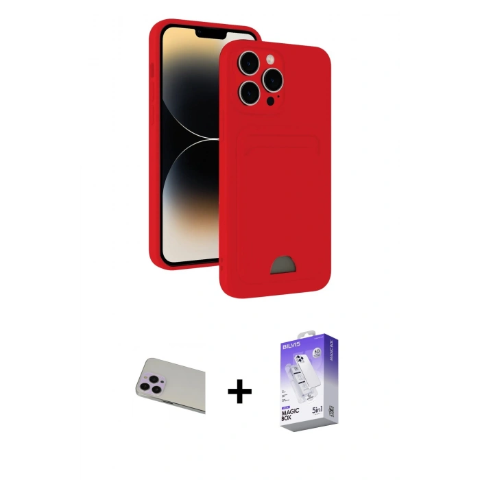 MARSİLYAN™- iPhone 13 Pro Max Kılıf Vadi Çizgi Prime - Siyah Bilvis 5in1 3D Magic Cam Ekran Koruyucu + Mor Rainbow Kamera Lens Koruma Cam