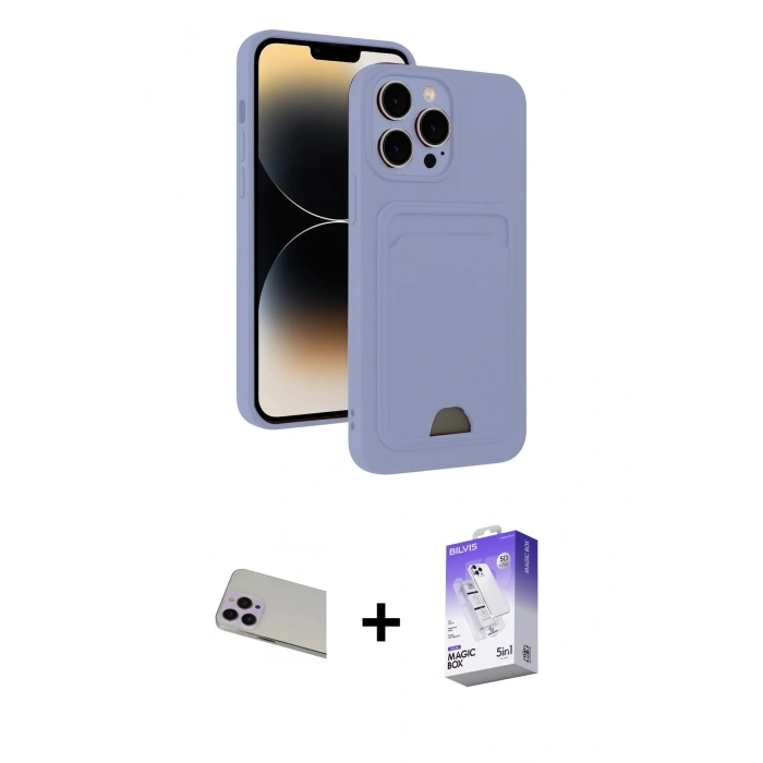 MARSİLYAN™- iPhone 13 Pro Max Kılıf Vadi Çizgi Prime - Siyah Bilvis 5in1 3D Magic Cam Ekran Koruyucu + Mor Rainbow Kamera Lens Koruma Cam