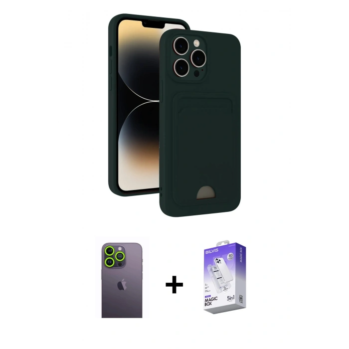 MARSİLYAN™- iPhone 13 Pro Max Kılıf Vadi Çizgi Prime - Siyah Bilvis 5in1 3D Magic Cam Ekran Koruyucu + Neon Fosforlu Kamera Lens - YL