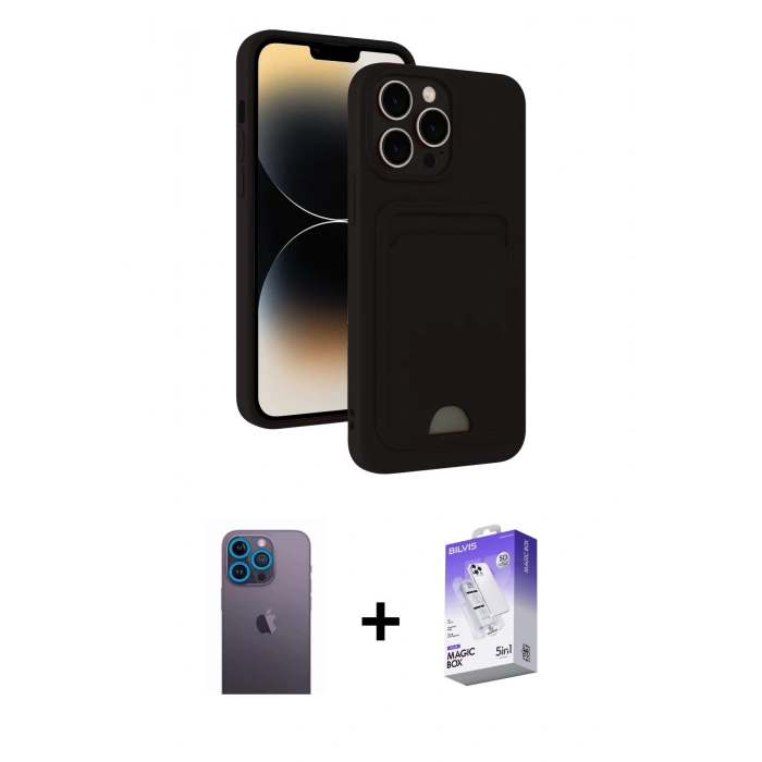 MARSİLYAN™- iPhone 13 Pro Max Kılıf Vadi Çizgi Prime - Siyah Bilvis 5in1 3D Magic Cam Ekran Koruyucu + Neon Fosforlu Kamera Lens - MI