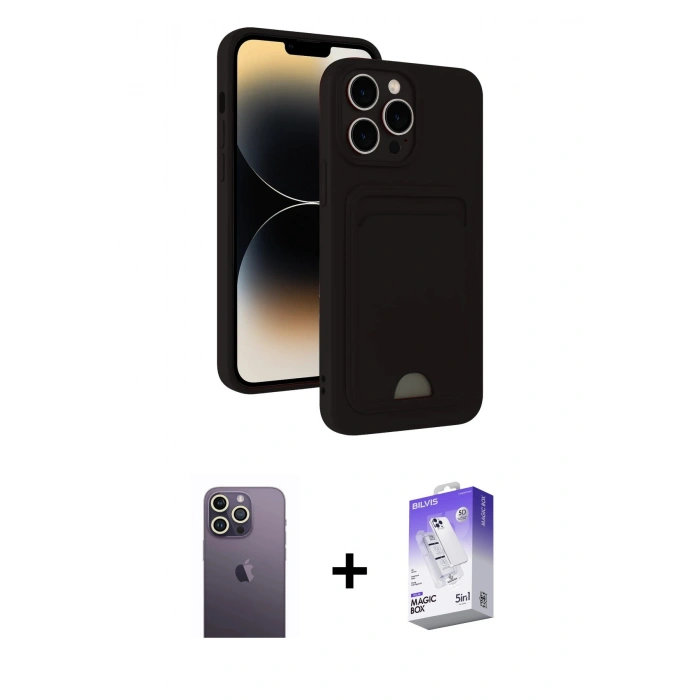 MARSİLYAN™- iPhone 13 Pro Max Kılıf Vadi Çizgi Prime - Siyah Bilvis 5in1 3D Magic Cam Ekran Koruyucu + Neon Fosforlu Kamera Lens - BZ