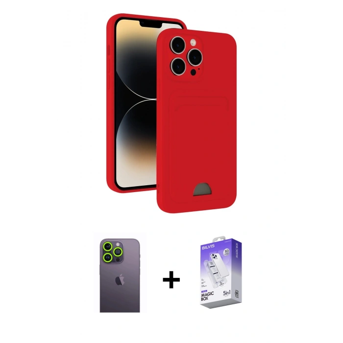 MARSİLYAN™- iPhone 13 Pro Max Kılıf Vadi Çizgi Prime - Siyah Bilvis 5in1 3D Magic Cam Ekran Koruyucu + Neon Fosforlu Kamera Lens - YL