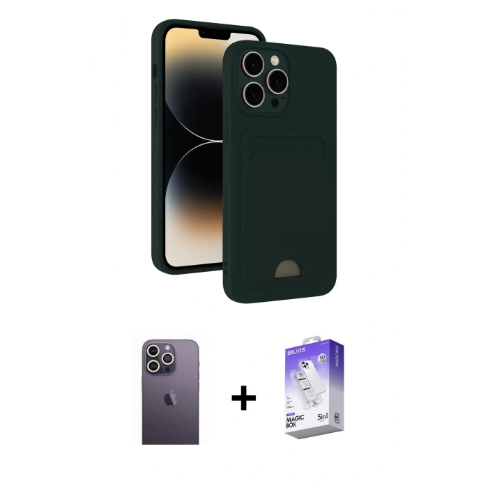 MARSİLYAN™- iPhone 13 Pro Max Kılıf Vadi Çizgi Prime - Siyah Bilvis 5in1 3D Magic Cam Ekran Koruyucu + Neon Fosforlu Kamera Lens - BZ