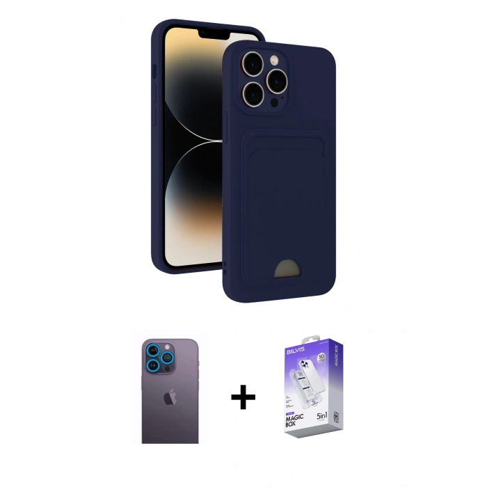 MARSİLYAN™- iPhone 13 Pro Max Kılıf Vadi Çizgi Prime - Siyah Bilvis 5in1 3D Magic Cam Ekran Koruyucu + Neon Fosforlu Kamera Lens - MI