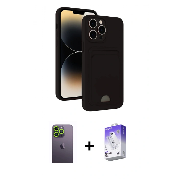 MARSİLYAN™- iPhone 13 Pro Max Kılıf Vadi Çizgi Prime - Siyah Bilvis 5in1 3D Magic Cam Ekran Koruyucu + Neon Fosforlu Kamera Lens - YL
