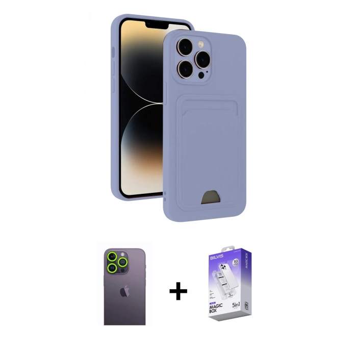 MARSİLYAN™- iPhone 13 Pro Max Kılıf Vadi Çizgi Prime - Siyah Bilvis 5in1 3D Magic Cam Ekran Koruyucu + Neon Fosforlu Kamera Lens - YL
