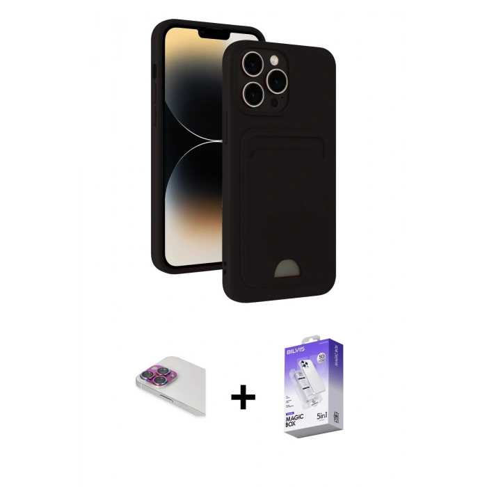 MARSİLYAN™- iPhone 13 Pro Max Kılıf Vadi Çizgi Prime - Siyah Bilvis 5in1 3D Magic Cam Ekran Koruyucu + Pers Alüminyum Kamera Lens - GI