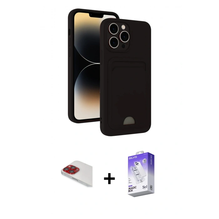 MARSİLYAN™- iPhone 13 Pro Max Kılıf Vadi Çizgi Prime - Siyah Bilvis 5in1 3D Magic Cam Ekran Koruyucu + Pers Alüminyum Kamera Lens - KI