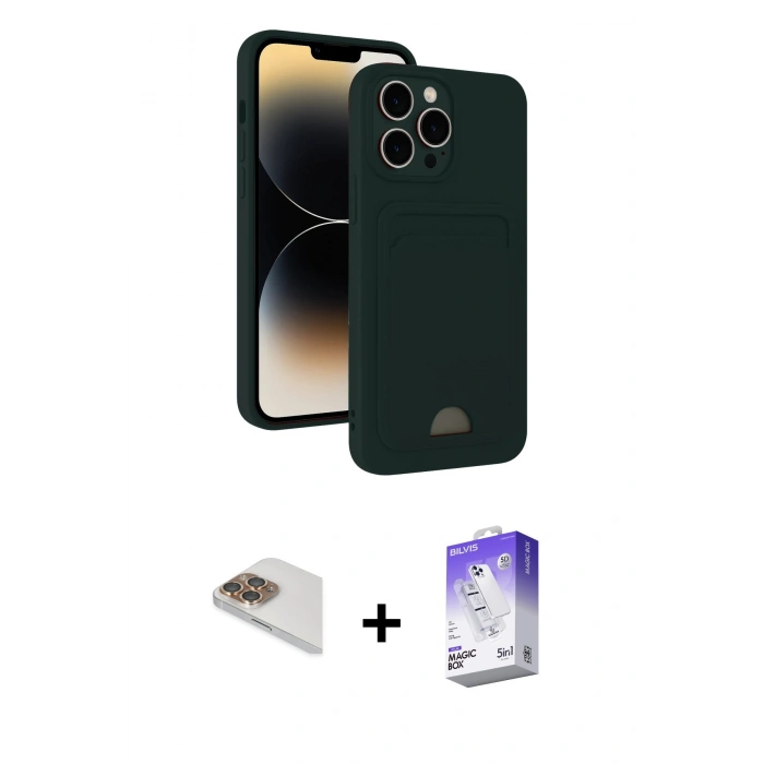 MARSİLYAN™- iPhone 13 Pro Max Kılıf Vadi Çizgi Prime - Siyah Bilvis 5in1 3D Magic Cam Ekran Koruyucu + Pers Alüminyum Kamera Lens - GD