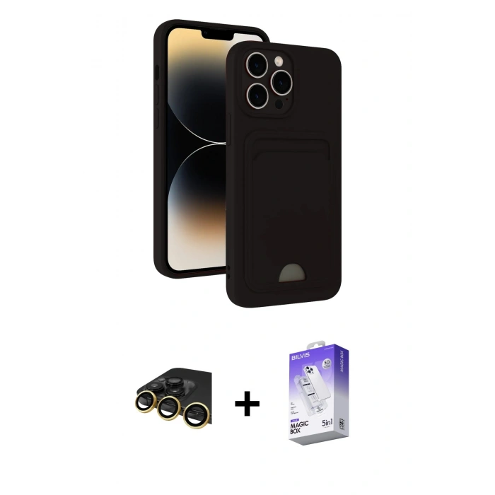 MARSİLYAN™- iPhone 13 Pro Max Kılıf Vadi Çizgi Prime - Siyah Bilvis 5in1 3D Magic Cam Ekran Koruyucu + Raze Metal Kamera Lens - GD